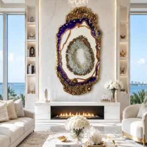 Golden Gate Luxury Epoxy Wall Art with Amethyst - Opal & Quartz Crystals