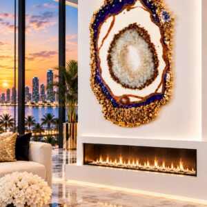 Golden Gate Luxury Epoxy Wall Art with Amethyst - Opal & Quartz Crystals