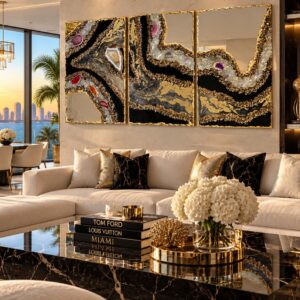 Golden Glow Luxury Crystal Epoxy Resin Geode Wall Art 3 Series