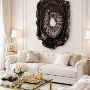 Black Smokey -Rainbow Quartz Crystal Epoxy Geode Resin Wall Art