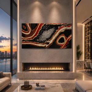 Red & Black Crystal Geode Epoxy Resin Wall Art "Milky Way"