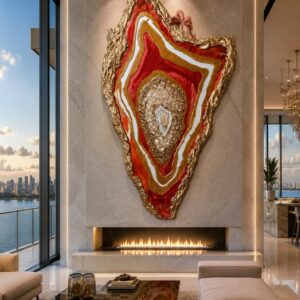 Royal Red Ruby Luxury Geode Epoxy Resin Crystal Wall Art