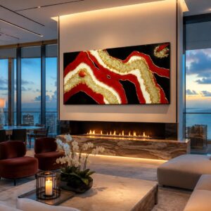 Ruby– Quartz Black & White Crystal Luxury Geode Epoxy Resin Wall Art