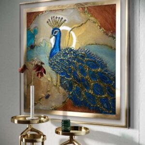 "Peacock Azure "Marble Crystal Epoxy Resin Luxury Geode Wall Art