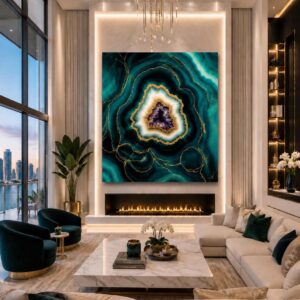 "Blue Arctic Heart " Epoxy Resin Clear Quartz Luxury Geode Wall Art