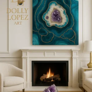 "Blue Arctic Heart " Epoxy Resin Clear Quartz Luxury Geode Wall Art
