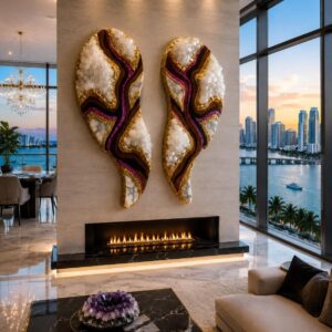 XL Angel Wings Pink White-Black Quartz Luxury Epoxy Resin Wall Art 100*40