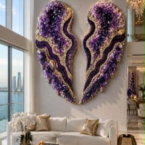 XL Angel Wings Purple Amethyst Quartz Luxury Epoxy Resin Wall Art 100*40 cm