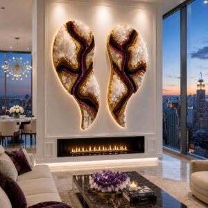Angel Wings White -Pink -Black Quartz Luxury Epoxy Resin Wall Art 70*30 cm