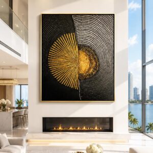Big Circle Black-Gold Modern Resin Gemstone Wall Art