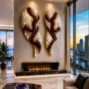 XL Angel Wings Pink White-Black Quartz Luxury Epoxy Resin  Wall Art 100*40