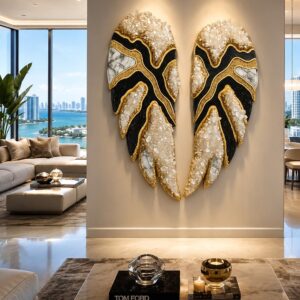 Angel Wings Black-White Quartz Luxury Epoxy Resin  Wall Art 70* 30 cm