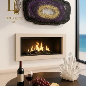 “Purple Luxury Epoxy Resin Wall Art with Amethyst Quartz Crystals "Amethyst Anabelle"