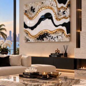 "Gold and Black & White "Gemstone Luxury Geode Wall Art