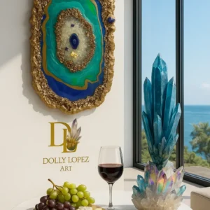 Blue-Green Epoxy Resin Crystal Geode Art Gold & Amethyst – Mystic Mirage