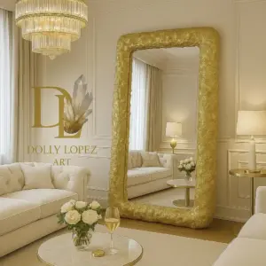 Luxury Golden  Mirror Resin with Amethyst & Quartz Crystals