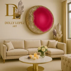 Pink Moon Crystal Geode Epoxy Resin Luxury Wall Art