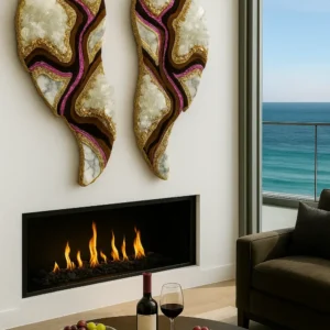 XL Angel Wings Pink White-Black Quartz Luxury Epoxy Resin  Wall Art 100*40