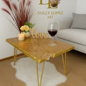 Golden Quartz Crystal Resin Coffee Table
