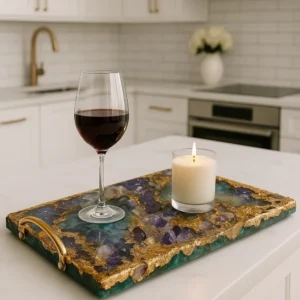 Turquoise Opal Resin Designer Crystal Kitchen Tray Luxury Home Decor