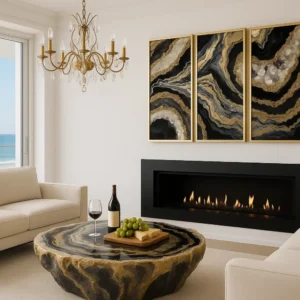 Golden Glow Luxury Crystal Epoxy Resin Geode Wall Art 3 Series