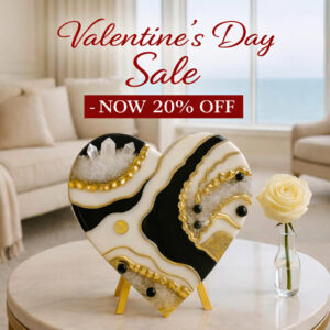 Crystal Heart Collection -Black -White Quartz Crystal Heart