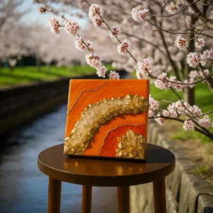 Mini Luxury Geode Resin Orange Quartz Crystal Decor 15 * 15 cm