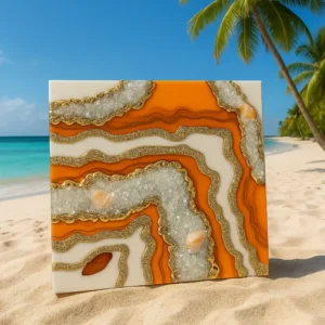 Luxury Geode Resin Orange Quartz Crystal Home Decor 30* 30 cm