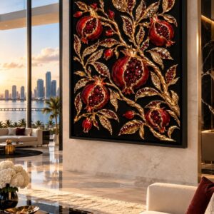 “Burgundy -Ruby Pomegranate Garden”  Crystal Luxury Wall Art