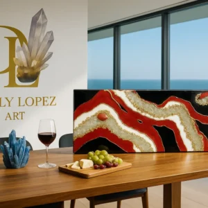 Ruby– Quartz Black & White Crystal Luxury Geode Epoxy Resin Wall Art