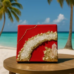 Mini Luxury Geode Red Resin Quartz Crystal Home Decor 15 * 15 cm