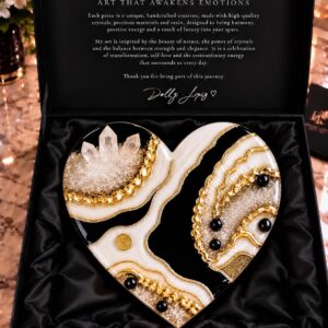 Crystal Heart Collection -Black -White Quartz Crystal Heart