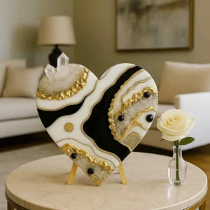 Crystal Heart Collection -Black -White Quartz Crystal Heart