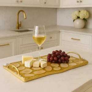 Gold Kitchen Crystal Resin Designer Tray Luxury Home Decor