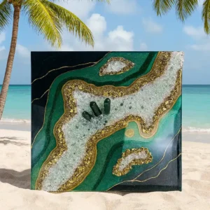 Luxury Geode Resin Green Quartz Crystal Home Decor 30* 30 cm
