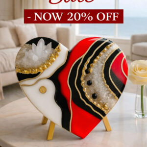 Crystal Heart Collection White -Red  Quartz Crystal Heart