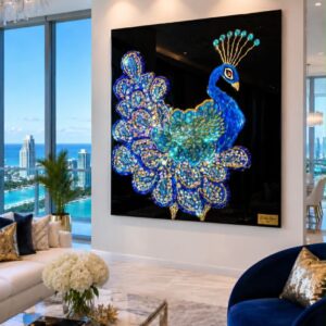 "Gold Peacock- Blue Kyanite "Epoxy Resin Luxury Gemstone Wall Art