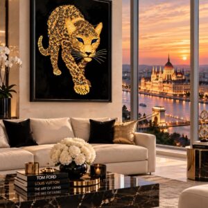 "Gold Leopard-The Fame Hunter "Epoxy Resin  Modern Crystal Wall Art
