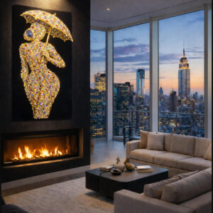 " A Rose Quartz Female Silhouette with Umbrella"– Luxury Crystal Resin Gemstone Art