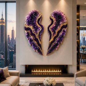 Angel Wings Purple Amethyst Quartz Luxury Resin Wall Art 70* 30cm