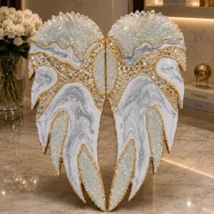 Angel Wings White Quartz Luxury Epoxy Resin Wall Art 70*30 cm