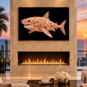 " A Rose Quartz & Amethyst Great White Shark – Luxury Crystal Resin Gemstone  Art